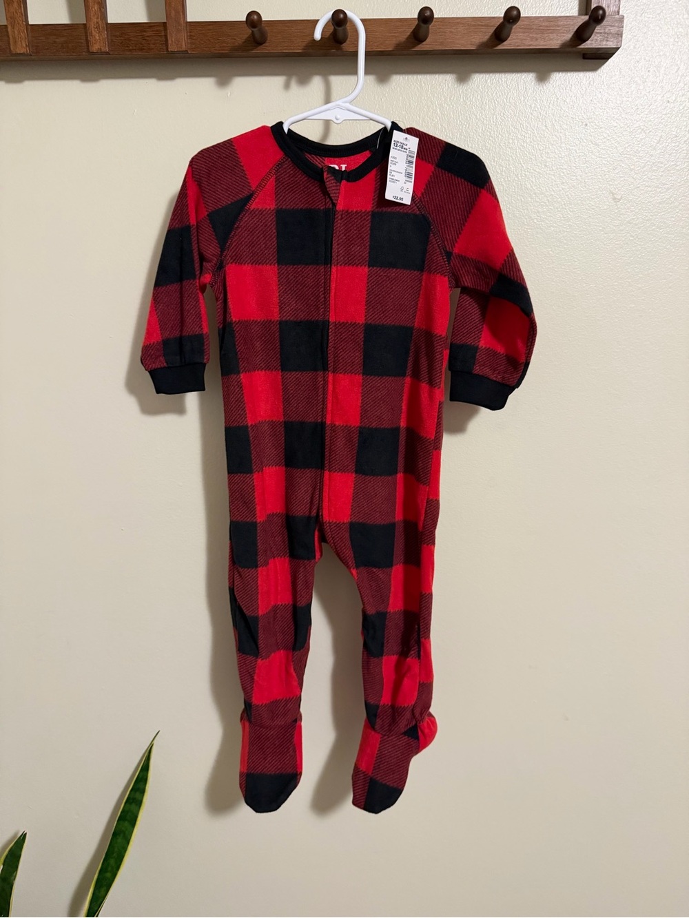 Toddler Red & Black Buffalo Plaid Footed One-Piece Pajamas